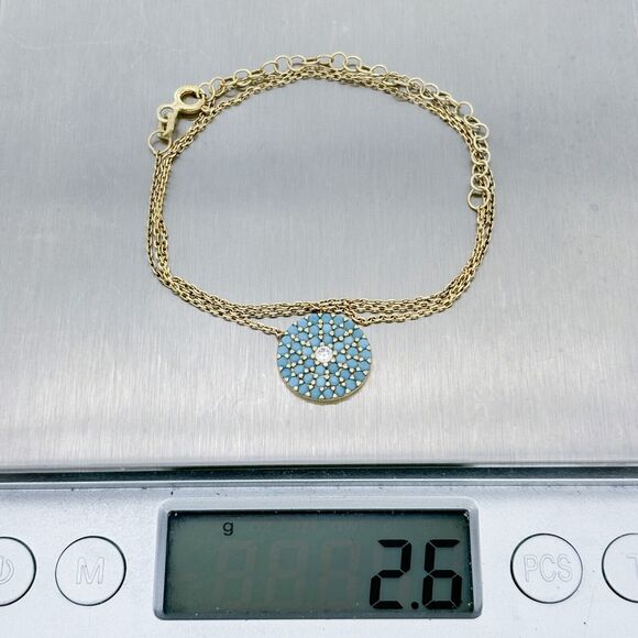 Vintage Sterling Silver Gold Tone Blue Cubic Zirconia Evil Eye Necklace 16-18" - Picture 5 of 5